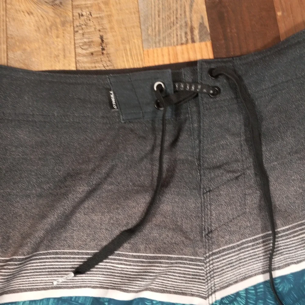 O'Neill Mens Board Shorts Size 32 Teal Grey Colorblock Geometric Swim Trunks‎